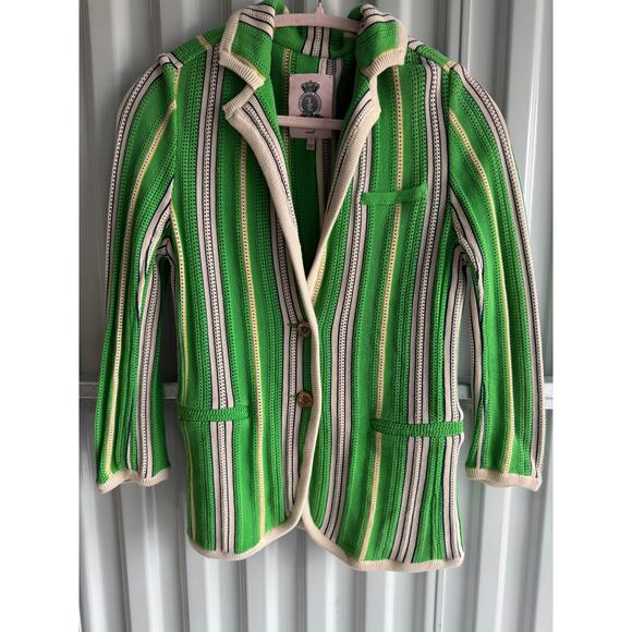Juicy Couture Y2K Knit Striped Green + White Shirt Jacket Gold Buttons EUC - Picture 4 of 9